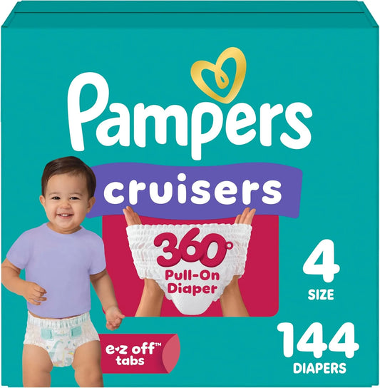 Pampers Diapers - Cruisers 360 - Size 4, 144 Count, up to 100% Leakproof Pull-On Diaper for Active Babies