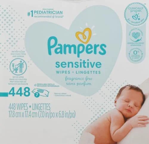 Pampers Baby Wipes Sensitive Perfume Free 7X Refill Packs (Tub Not Included) 448 Count