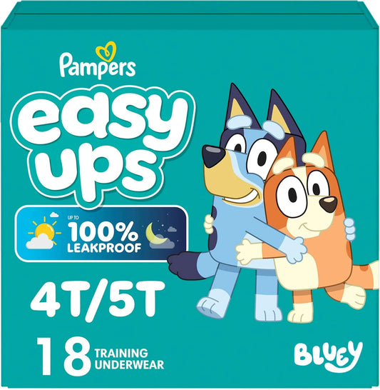 Easy Ups Girls & Boys Potty Training Pants, Size 6 (4T-5T), 18 Count, Bluey Absorbent Pull Up Training Underwear, Up to 100% Leakproof Day and Night, Hypoallergenic