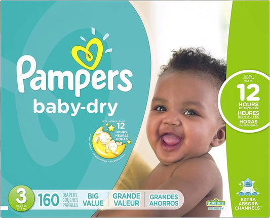 Pampers Baby-Dry Disposable Diapers Size 3, Economy, Green, 160 Count