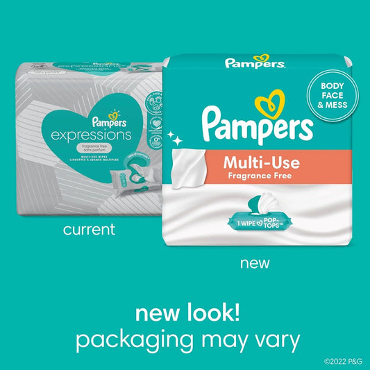Pampers Baby Wipes Multi-Use Fragrance Free, 168 Baby Wipes Total (3X Flip-Top Packs) [Packaging May Vary]