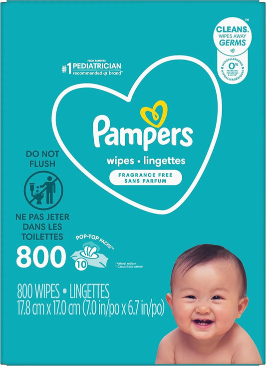 Pampers Baby Wipes Fragrance Free 10X Pop-Top Packs 800 Count