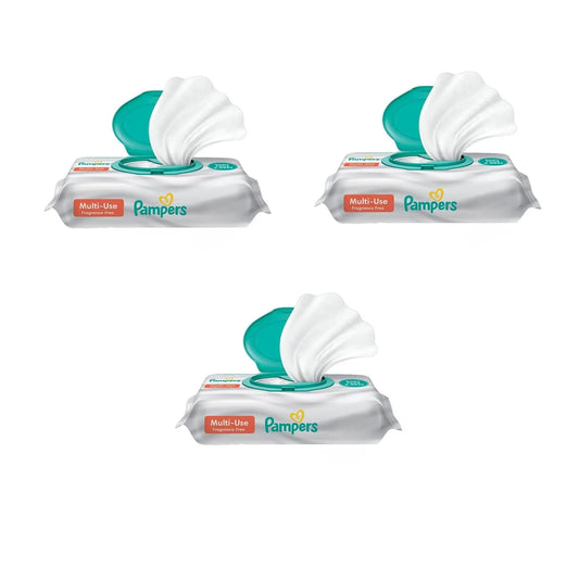 Pampers Baby Wipes Multi-Use Fragrance Free, 168 Baby Wipes Total (3X Flip-Top Packs) [Packaging May Vary]