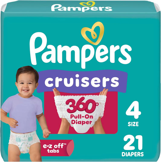 Pampers Diapers - Cruisers 360 - Size 4, 21 Count, up to 100% Leakproof Pull-On Diaper for Active Babies