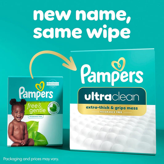 Pampers Ultraclean Baby Wipes, Unscented, Fragrance Free, Water Based, Hypoallergenic, Extra Thick & Grips Mess, 100% Plant Based, 936 Wipes Total (12X Flip-Top Packs)