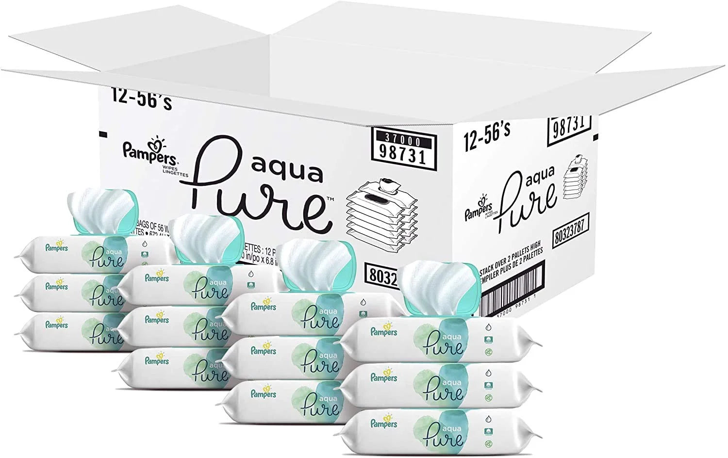 Baby Wipes, Pampers Aqua Pure Sensitive Water Baby Diaper Wipes, Hypoallergenic and Unscented, 12x Pop-Top Packs, 672 Count