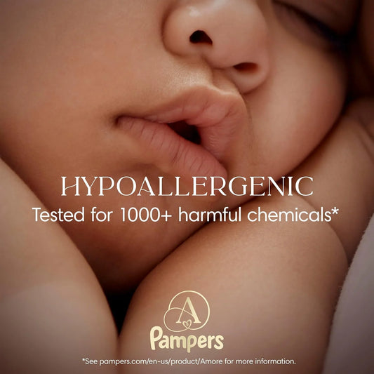 Pampers Amore, Size 1 (8-14 lbs), 82 Count, Our Best Diaper – Hypoallergenic & Fragrance Free, Up to 100% Leakproof, Soft as Cashmere