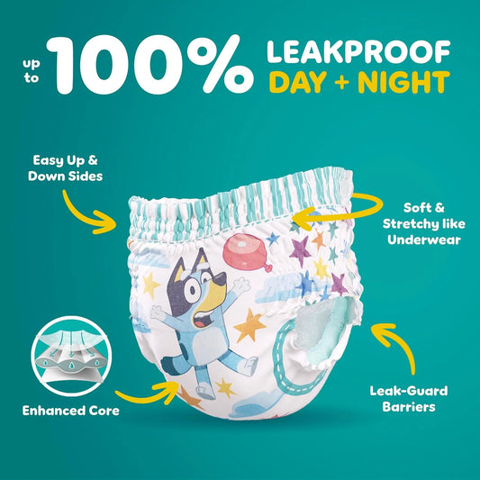 Easy Ups Girls & Boys Potty Training Pants, Size 6 (4T-5T), 18 Count, Bluey Absorbent Pull Up Training Underwear, Up to 100% Leakproof Day and Night, Hypoallergenic