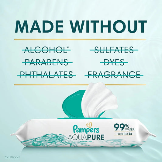 Pampers Aqua Pure 6X Pop-Top Sensitive Water Baby Wipes, 672 Count